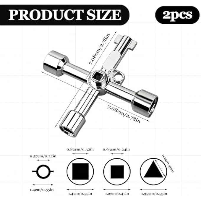 2PCS PANEL KEY,ELECTRIC BOX KEY,4-WAY UTILITY KEY METER BOX KEY FOR GAS METERS,CROSS ELECTRIC BOX WRENCH TRIANGLE/SQUARE/PANEL CROSS KEYS FOR FAUCET,METER,VALVE,ELECTRICAL CABINET OPENING - Image 2