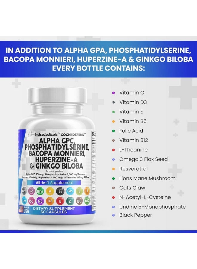 Clean Nutraceuticals Alpha GPC Choline Phosphatidylserine Bacopa Monnieri Ginkgo Biloba Huperzine A Supplement with Urdine Lions Mane Cats Claw NAC Vitamin C B D E - Image 4