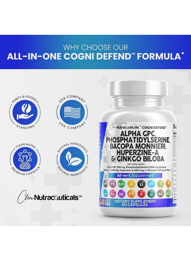 Clean Nutraceuticals Alpha GPC Choline Phosphatidylserine Bacopa Monnieri Ginkgo Biloba Huperzine A Supplement with Urdine Lions Mane Cats Claw NAC Vitamin C B D E - Image 5