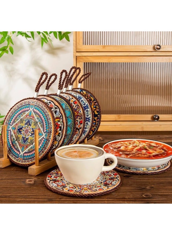 High Temperature Resistant Ceramic Cork Heat Insulation Pad Kitchen Dining Table Pad Anti-scalding Sand Pot Pad Plate Pad Bowl Pad Coaster Pot Pad-Color:Shengshi Lotus Diameter 17cm  - Image 2