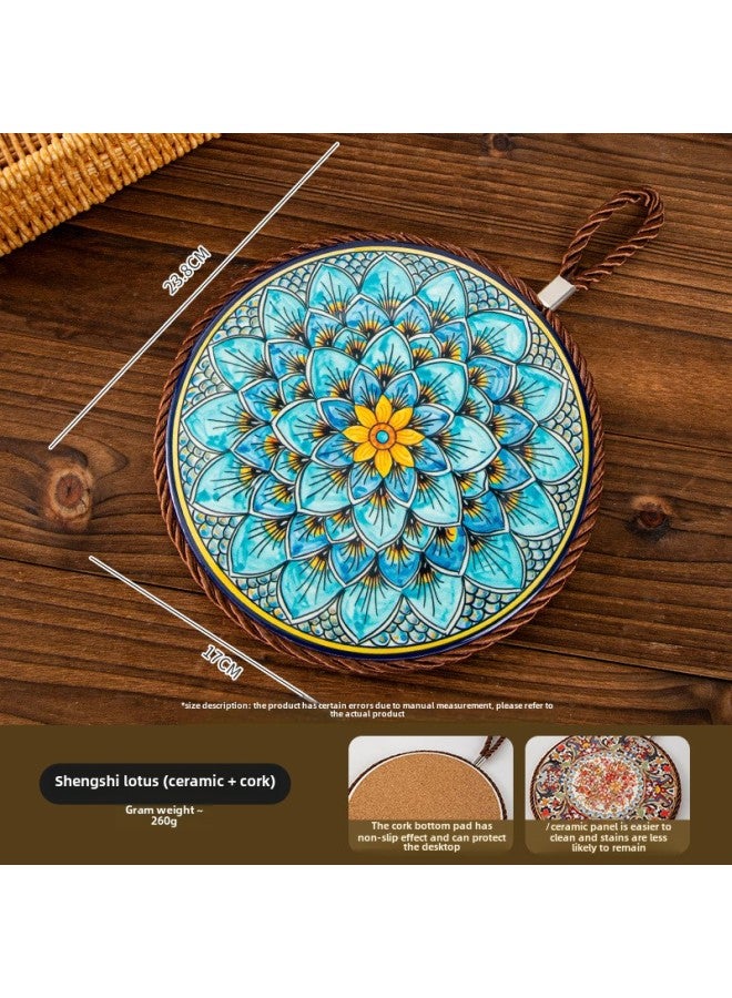 High Temperature Resistant Ceramic Cork Heat Insulation Pad Kitchen Dining Table Pad Anti-scalding Sand Pot Pad Plate Pad Bowl Pad Coaster Pot Pad-Color:Shengshi Lotus Diameter 17cm  - Image 1