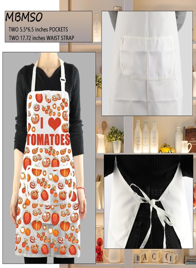 MBMSO Tomato Kitchen Apron I Love Tomatoes Vegan Apron with Pockets Tomatoes Lovers Gifts for Fruitarian Tomato Cooking Apron (Tomato Apron-w) - Image 3