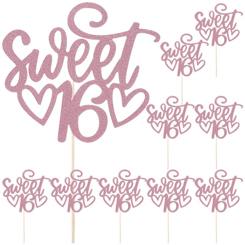 Rose Gold Cupcake Toothpick Toppers 16th Birthday Party Decorations 10pcs - Image 2