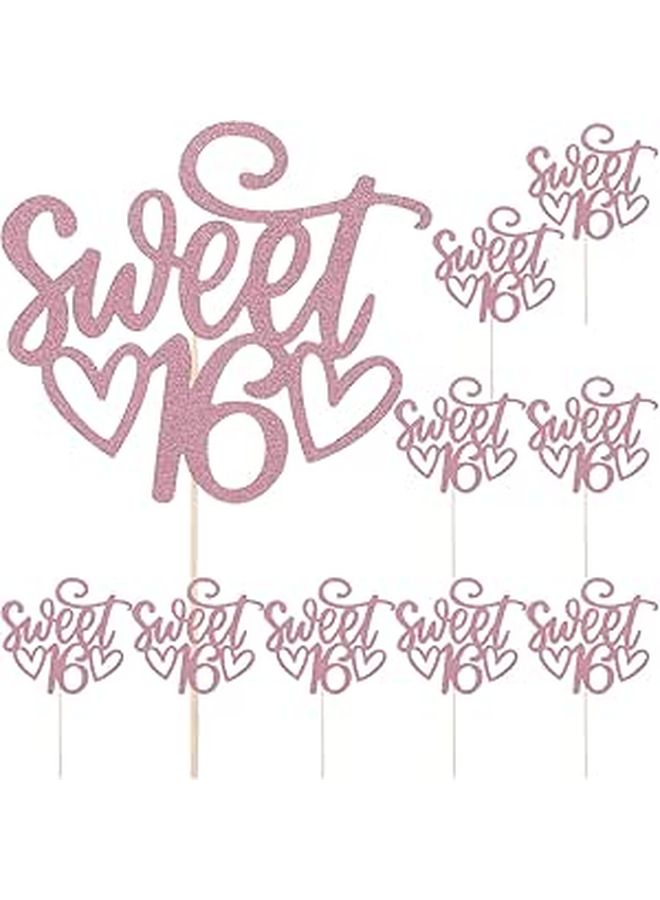 Rose Gold Cupcake Toothpick Toppers 16th Birthday Party Decorations 10pcs - Image 1