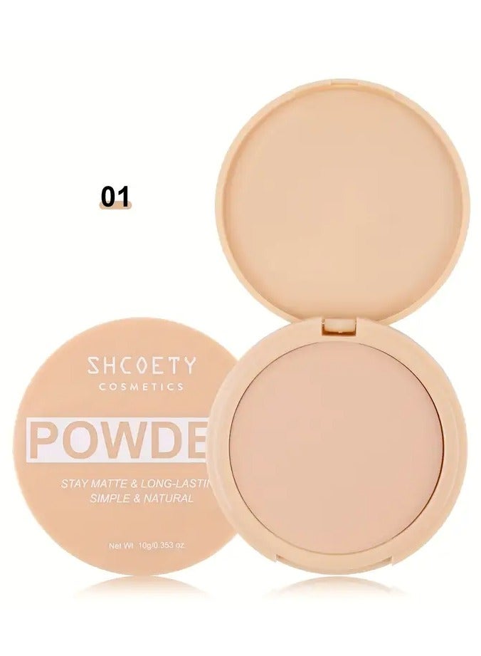 SHCOETY Moisturizing Matte Pressed Powder Compact for All Skin Tones, 5 Shades, Medium Coverage, Long-Lasting Oil Control, Even Skin Tone, for All Skin Types, #1 - Image 1
