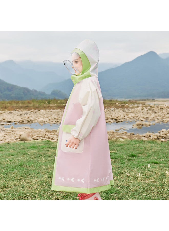 Lemonkid Kids Raincoat Uni Elementary School Rain Poncho With Backpack Cover Baby School Rainwear Strawberry Cream Pink 2XL - Image 2