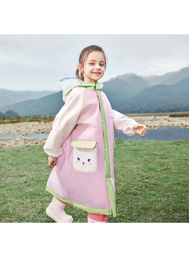 Lemonkid Kids Raincoat Uni Elementary School Rain Poncho With Backpack Cover Baby School Rainwear Strawberry Cream Pink 2XL - Image 1
