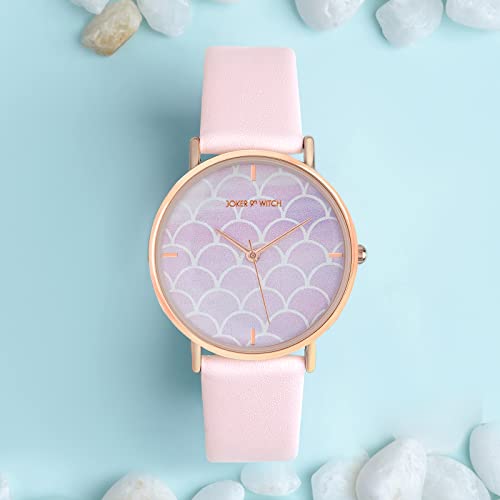 Joker & Witch Dreamy 36mm Pink Dial 18mm Pink Faux Leather Strap Watch for Women - Image 5