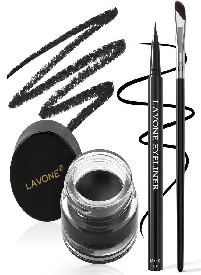 LAVONE Eyeliner Set - Waterproof Makeup Kit with Liquid Eye Liner Pencil, Gel Eyeliner and Angled Eye Liner Brush, Waterproof, Smudge Resistant, Long Lasting Formula - Black - Image 1