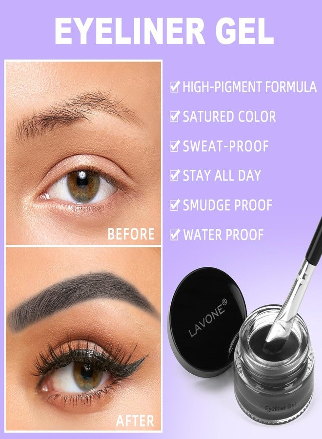LAVONE Eyeliner Set - Waterproof Makeup Kit with Liquid Eye Liner Pencil, Gel Eyeliner and Angled Eye Liner Brush, Waterproof, Smudge Resistant, Long Lasting Formula - Black - Image 3