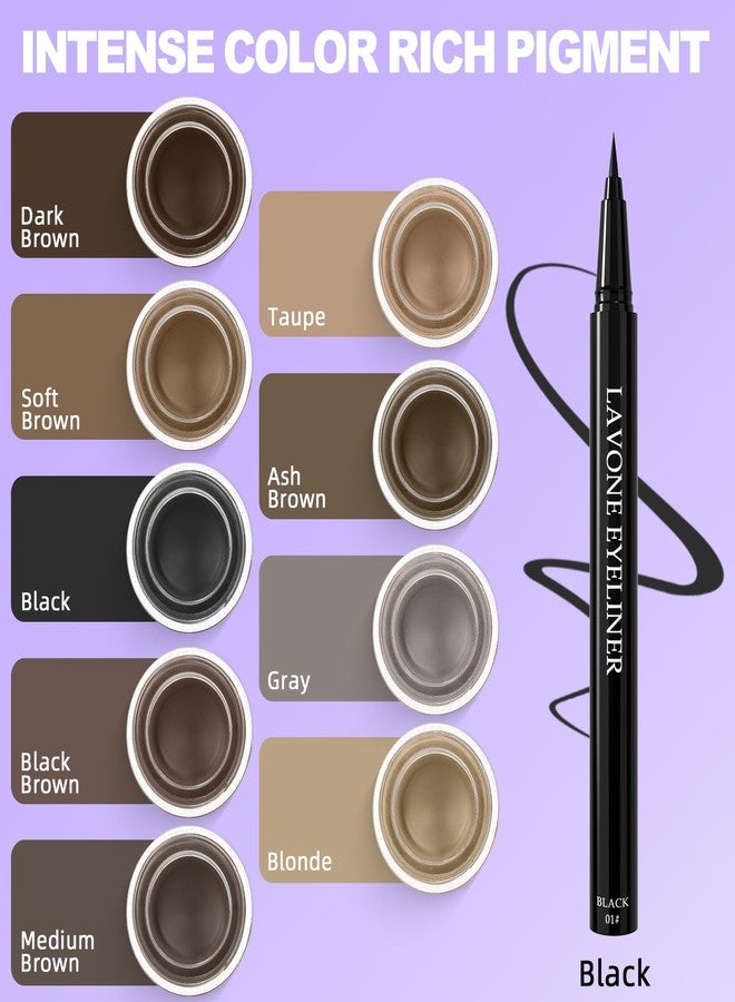 LAVONE Eyeliner Set - Waterproof Makeup Kit with Liquid Eye Liner Pencil, Gel Eyeliner and Angled Eye Liner Brush, Waterproof, Smudge Resistant, Long Lasting Formula - Black - Image 2
