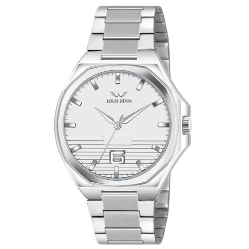 LOUIS DEVIN Stainless Steel Chain Analog Wrist Watch for Men (White Dial) | LD-G076-WHT-CH - Image 1