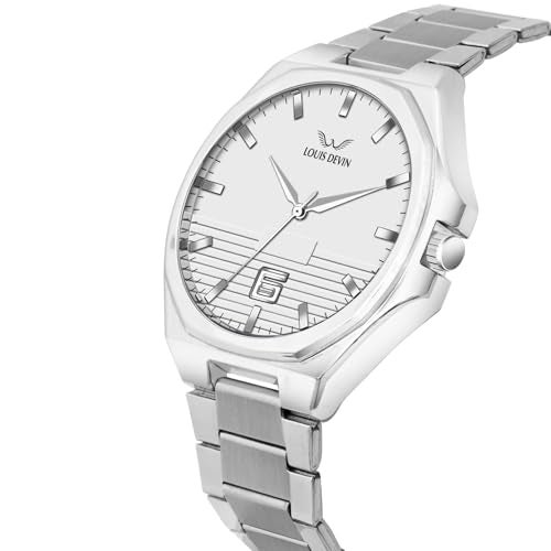 LOUIS DEVIN Stainless Steel Chain Analog Wrist Watch for Men (White Dial) | LD-G076-WHT-CH - Image 4