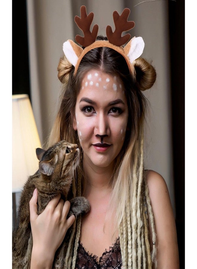 ACO-UINT Deer Antlers Headband, Reindeer Antlers Headband for Halloween Christmas Cute Deer Ears Cosplay Costume Party Fluffy Animal Hairband Makeup Face Washing - Image 4