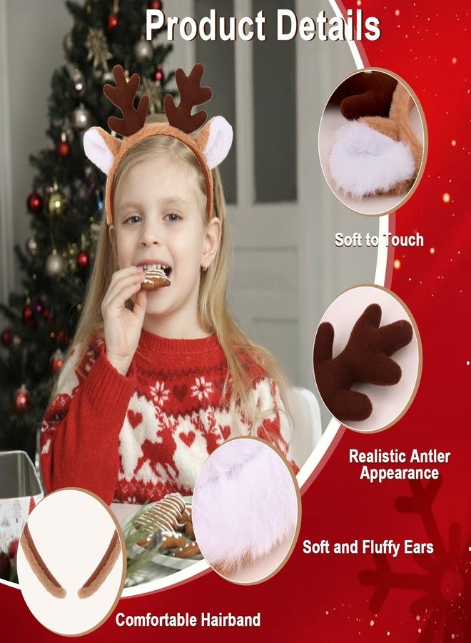 ACO-UINT Deer Antlers Headband, Reindeer Antlers Headband for Halloween Christmas Cute Deer Ears Cosplay Costume Party Fluffy Animal Hairband Makeup Face Washing - Image 3