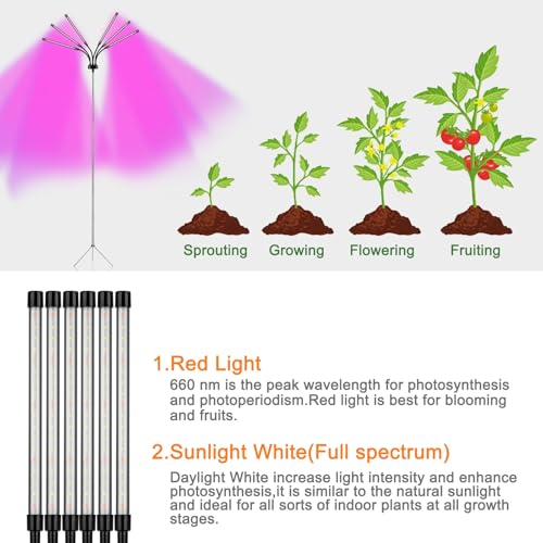Mefflypee Grow Lights for Indoor Plants LED Grow Light Stand Red White Full Spectrum Plant Lamp with Adjustable Tripod Gooseneck Suitable for Flowers Vegetables Type B - Image 3