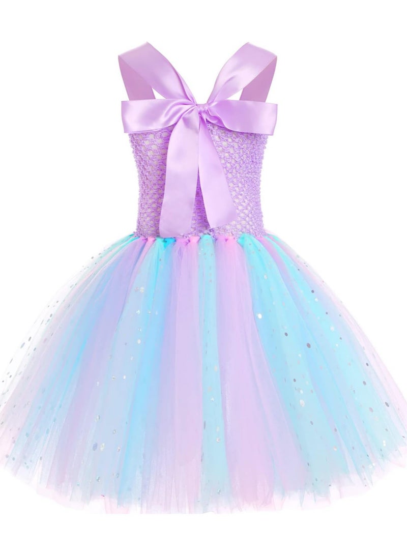 Girl Mermaid Dress, Princess Dress with LED Lights, Dress up Gift Princess Dress Birthday Gift (5-6 Years Old L) - Image 2