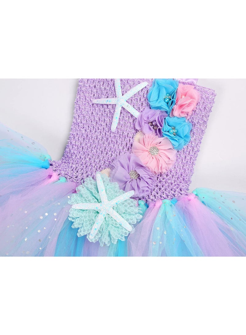Girl Mermaid Dress, Princess Dress with LED Lights, Dress up Gift Princess Dress Birthday Gift (5-6 Years Old L) - Image 5