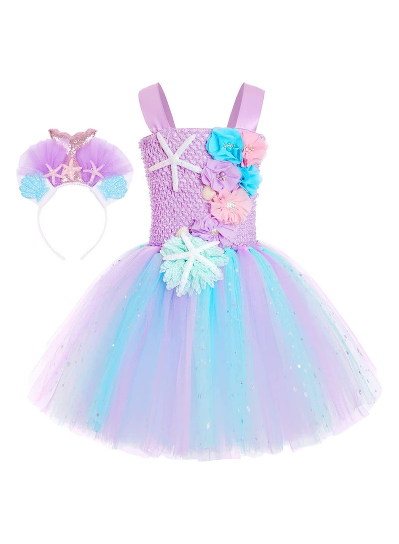 Girl Mermaid Dress, Princess Dress with LED Lights, Dress up Gift Princess Dress Birthday Gift (5-6 Years Old L) - Image 3
