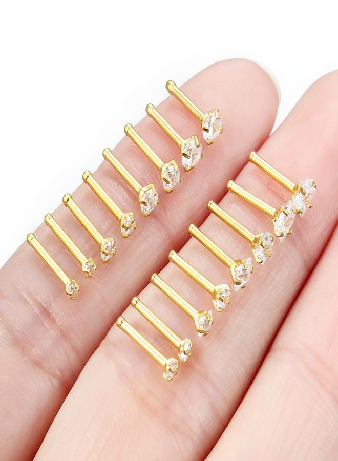 Hoeudjo Nose Studs Surgical Steel Nose Rings Studs Cubic Zirconia 1.5mm 2mm 2.5mm 3mm Gold Hypoallergenic Nostril Ring Straight Nostril Piercing Jewelry for Women Men 18G - Image 4