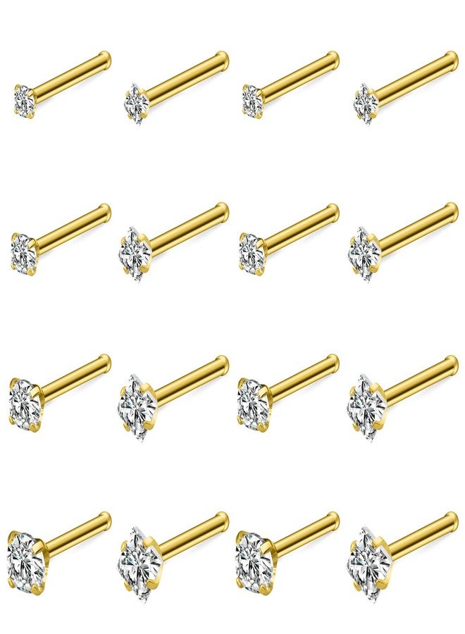 Hoeudjo Nose Studs Surgical Steel Nose Rings Studs Cubic Zirconia 1.5mm 2mm 2.5mm 3mm Gold Hypoallergenic Nostril Ring Straight Nostril Piercing Jewelry for Women Men 18G - Image 1