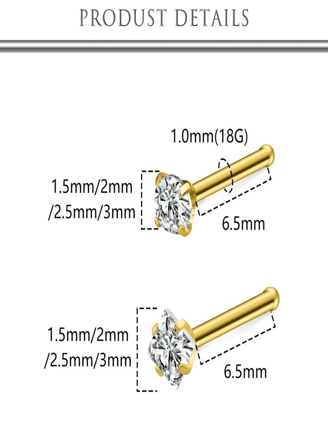 Hoeudjo Nose Studs Surgical Steel Nose Rings Studs Cubic Zirconia 1.5mm 2mm 2.5mm 3mm Gold Hypoallergenic Nostril Ring Straight Nostril Piercing Jewelry for Women Men 18G - Image 2
