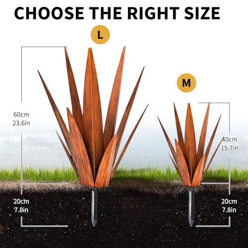 KODIBO Metal Agave Plants Tequila Rustic Sculpture Metal Yard Art Outdoor Lawn Ornaments Yard Stakes Rusty L - Image 3