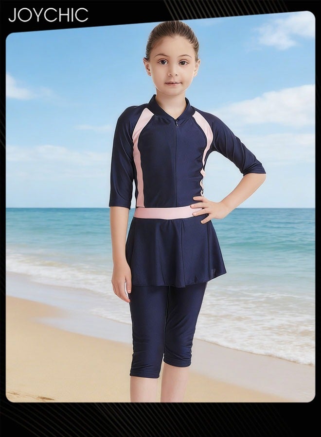 Joychic Muslim Swimsuit for Kids Girls Long Sleeve Full Coverage Burkini Swimwear Quick Dry Modest Islamic Summer Sun Protection Rash Guard - Image 2