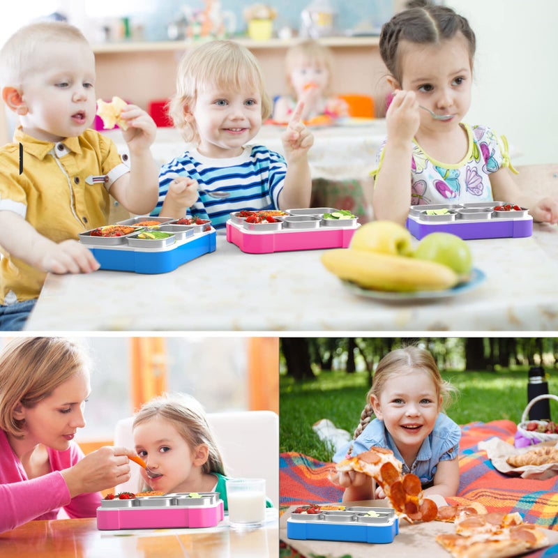 DaCool Stainless Steel Lunch Box Bento for Kids Adults Leakproof BPA-Free Metal Lunch Containers Tray 5-Compartment with Fork for Girls Food Snack Containers for School Outdoors, Pink - Image 3