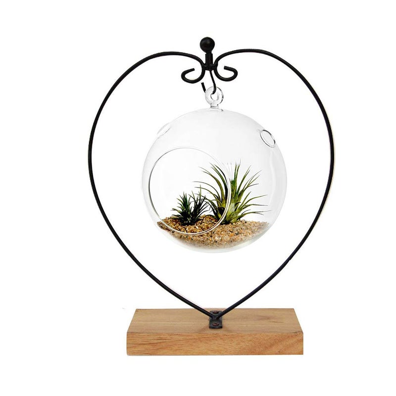 YY YEARCHY Ornament Display Stand Metal Stand Terrarium Air Plant Stand Flower Pot Holder Iron Pothook Stand for Hanging Glass Globe Ball Heart rectangle wood