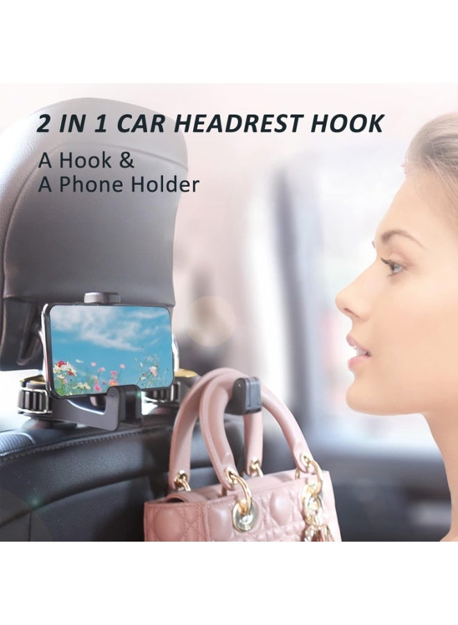Car Headrest Hidden Hook with Phone Holder, Car Seat Hooks for Purses and Bags, Universal 360° Rotation Headrest Hooks Purse Holder for Car, Car Purse Hook Holder (Gold) - Image 3