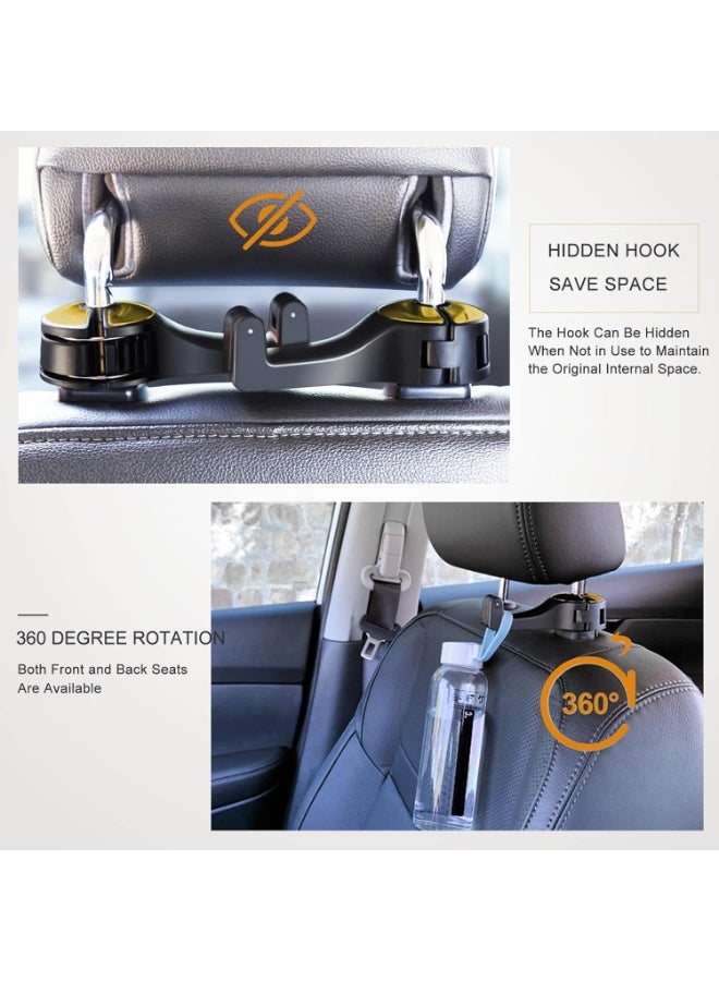 Car Headrest Hidden Hook with Phone Holder, Car Seat Hooks for Purses and Bags, Universal 360° Rotation Headrest Hooks Purse Holder for Car, Car Purse Hook Holder (Gold) - Image 5
