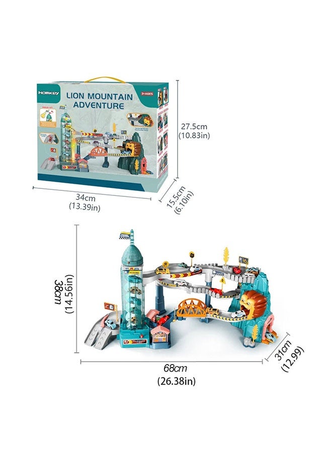 Race Tracks Toys Set,Race Track Vehicle Set,Toy Car Ramp Track Lion Climbing Hills and Lifting Parking Lot with 4 Mini Racer Cars,Kids Race Track Game Car Toy,Kids Race Track Game Car Adventure Toy Construction Electric toy car ,Engineering Road DIY Tracks Birthday Gifts for Kids Boys Girls - Image 2