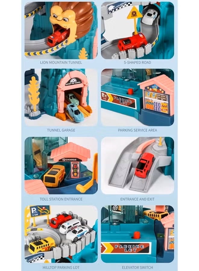 Race Tracks Toys Set,Race Track Vehicle Set,Toy Car Ramp Track Lion Climbing Hills and Lifting Parking Lot with 4 Mini Racer Cars,Kids Race Track Game Car Toy,Kids Race Track Game Car Adventure Toy Construction Electric toy car ,Engineering Road DIY Tracks Birthday Gifts for Kids Boys Girls - Image 5