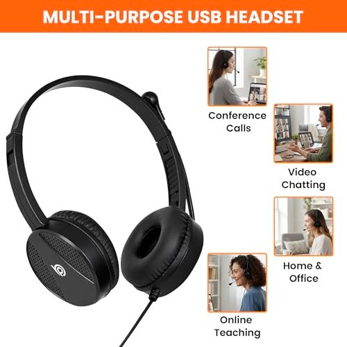 BigPassport USB Headphone with Noise Cancellation Mic | Light Weight Wired Headset for Online Meetings & Office Calls | USB Headphones for PC & Laptop | Model: Pro-Tech 650 (Black) - Image 4
