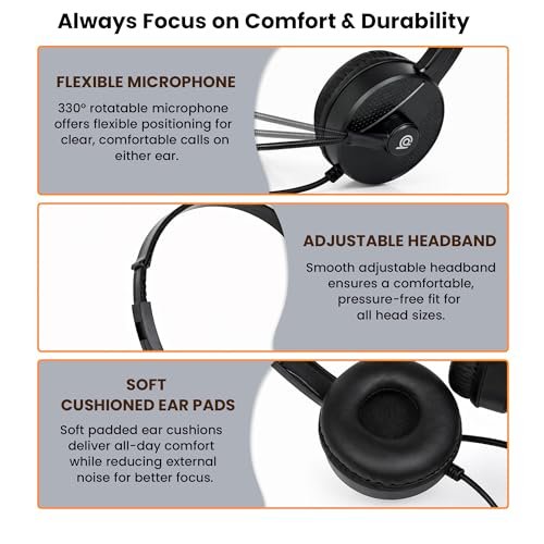 BigPassport USB Headphone with Noise Cancellation Mic | Light Weight Wired Headset for Online Meetings & Office Calls | USB Headphones for PC & Laptop | Model: Pro-Tech 650 (Black) - Image 5