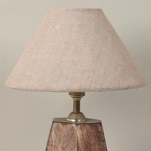 tu casa Mangowood Diamondcut Table Lamp for Home Decoration, Bedroom, Living Room, Lounge, Office, Festival Gifting, Study Table (Beige with Jute Shade) H - 13" / No Blub - Image 4