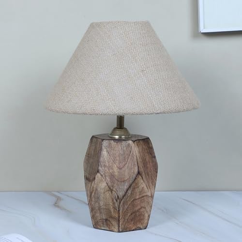 tu casa Mangowood Diamondcut Table Lamp for Home Decoration, Bedroom, Living Room, Lounge, Office, Festival Gifting, Study Table (Beige with Jute Shade) H - 13" / No Blub - Image 2