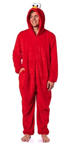 INTIMO Sesame Street Character Adult Union Suit Kigurumi Hooded 1 Piece Fleece Pajama For Men Women Elmo LargeXLarge Red - Image 3