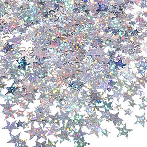 Hestya Star Confetti Glitter Table Confetti Metallic Foil Stars for Christmas Party Wedding Festival DecorationsGlitter Silver10mm and 6mm60g - Image 1