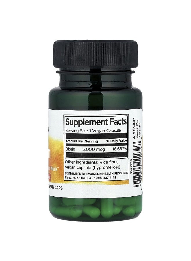 Swanson, Biotin, 5,000 mcg, 30 Vegan Caps - Image 2