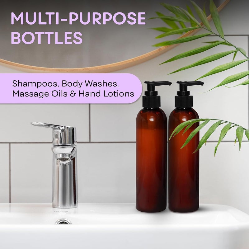 BRIGHTFROM Lotion Pump Bottles, Empty 8 OZ, BPA-Free Refillable Plastic Containers, Amber with Black Dispenser for - Soap, Shampoo, Lotions, Liquid Body Soap, Creams and Massage Oil (3 PACK) - Image 4