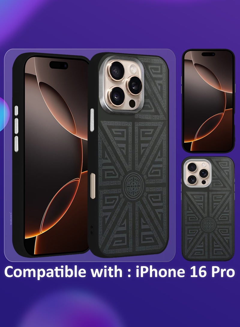CATANES Hard Silicone Protective Case Cover for iPhone 16 Pro - Black Geometric Crest - Image 5