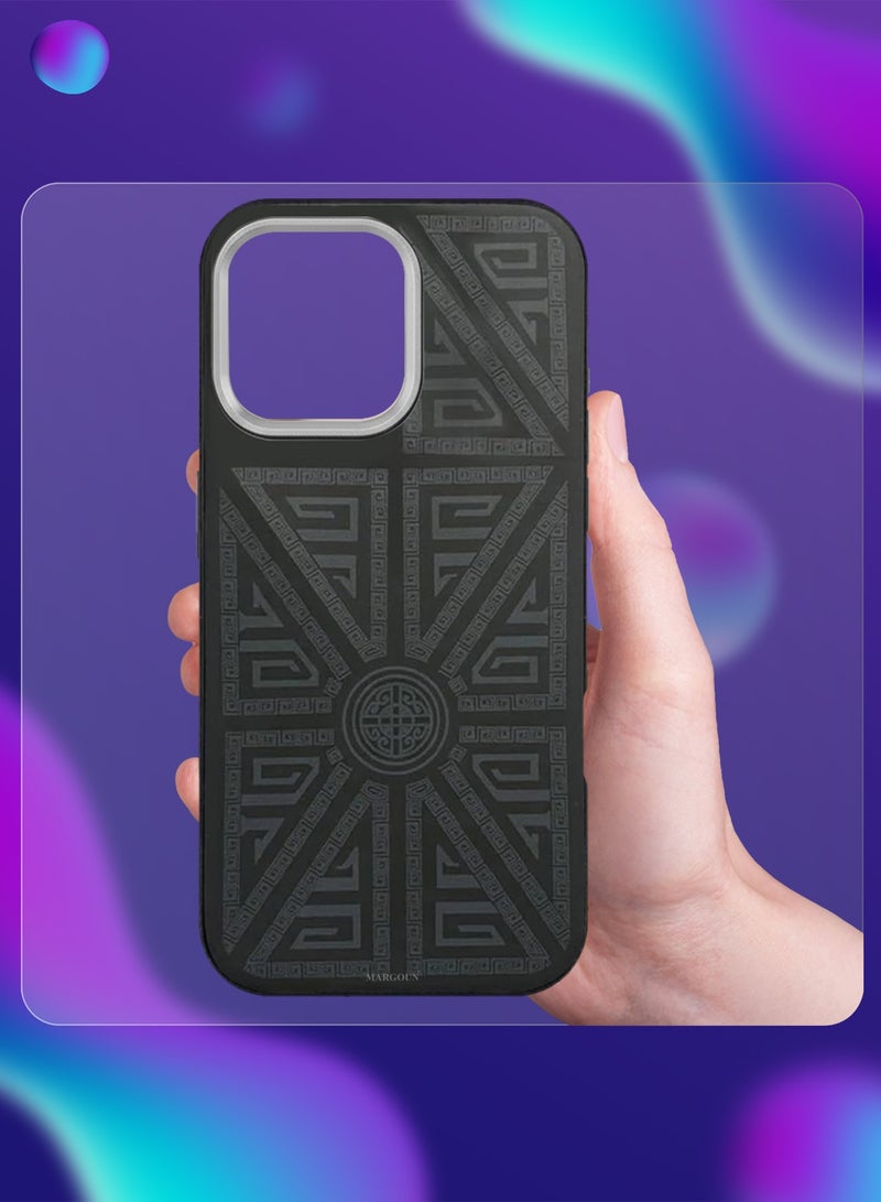 CATANES Hard Silicone Protective Case Cover for iPhone 16 Pro - Black Geometric Crest - Image 4