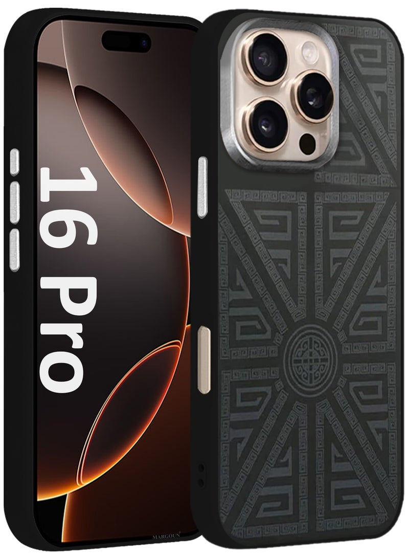 CATANES Hard Silicone Protective Case Cover for iPhone 16 Pro - Black Geometric Crest - Image 1