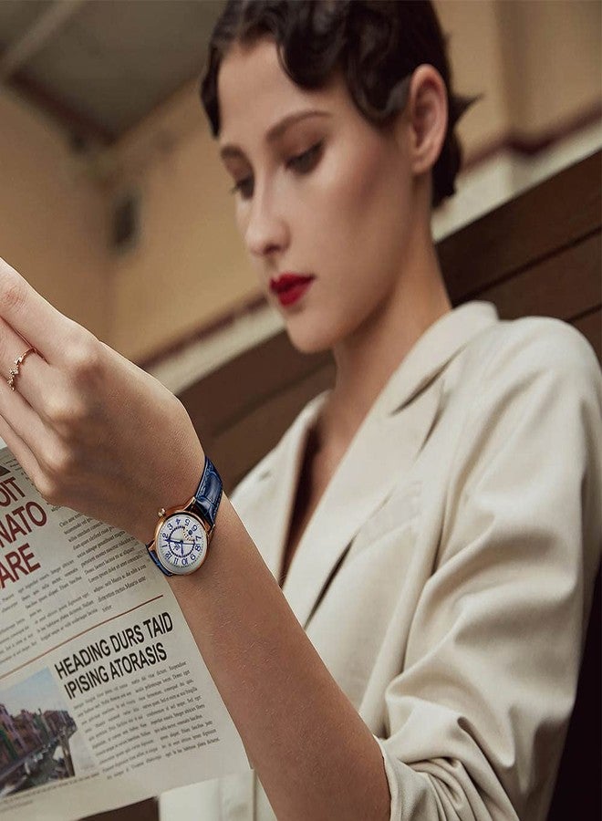 SHENGKE SK Classic Easy Read Watch for Women with Genuine Leather Band Ladies Calendar Watch, Moonlight-Blue, Classic - Image 5
