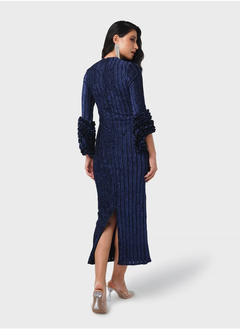 Threadz by Ajooni Embroidered Neck Velvet Dress