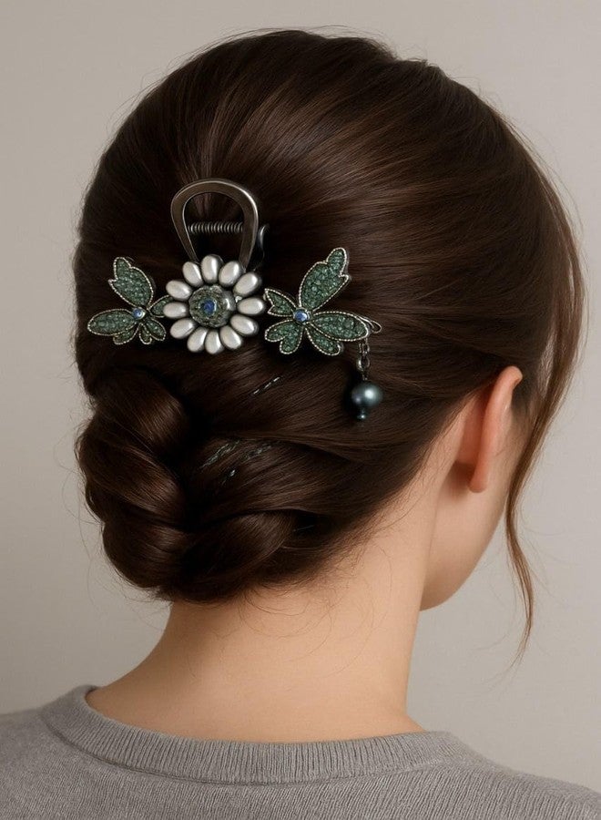 SELOME Fashion Butterfly Flower Hair Claw Clip | Large Tulip & Wheat Design Metal Hair Clutch | Strong Hold Stylish Hair Claw for Women & Girls | Gold & Black Metal (Pack of 1) - Image 1