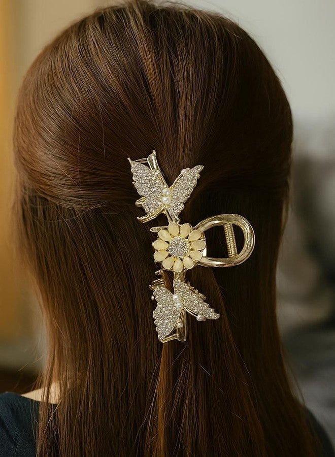 SELOME Fashion Butterfly Flower Hair Claw Clip | Large Tulip & Wheat Design Metal Hair Clutch | Strong Hold Stylish Hair Claw for Women & Girls | Gold & Black Metal (Pack of 1) - Image 3