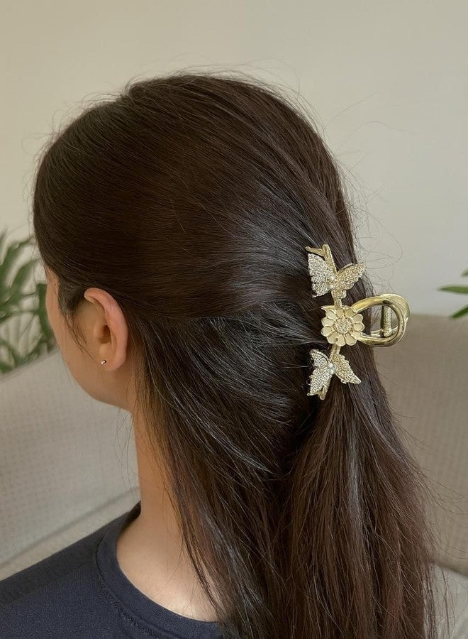 SELOME Fashion Butterfly Flower Hair Claw Clip | Large Tulip & Wheat Design Metal Hair Clutch | Strong Hold Stylish Hair Claw for Women & Girls | Gold & Black Metal (Pack of 1) - Image 2